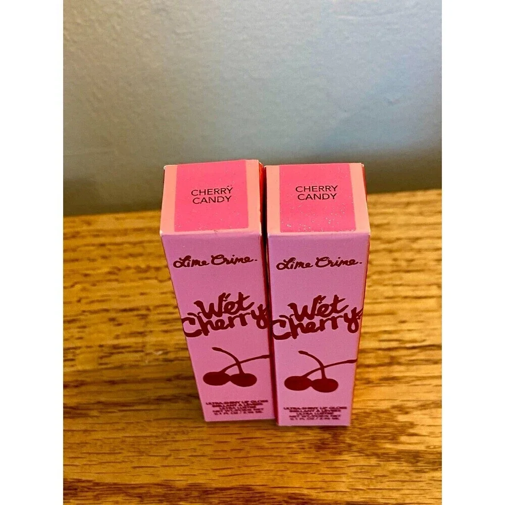 (2) Lime Crime Wet Cherry Ultra Shiny Lip Gloss - CHERRY CANDY NIB Pink Shimmer